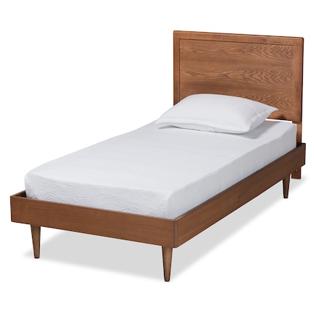 Baxton Studio Hiro Mid-Century Modern Walnut Brown Finished Wood Twin Size Platform Bed 186-11160-11158-Zoro
